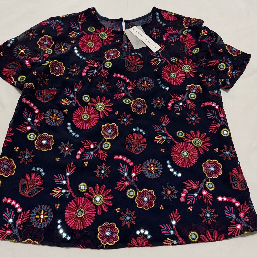 Trina Turk Rochelle Top with Colorful Embroidery M NWT